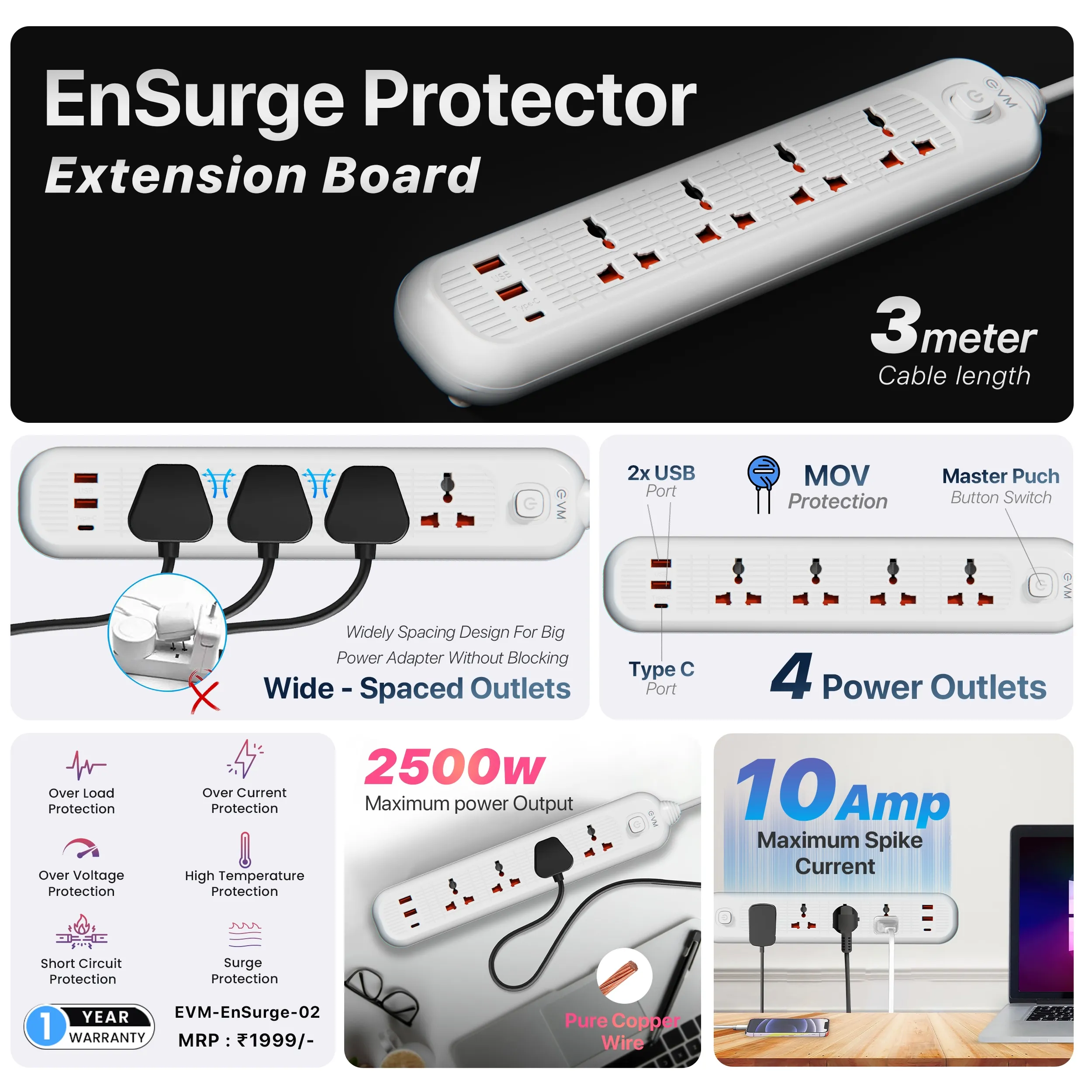 EVM Spike 4 Socket 1 Switch 2 USB 1 TYPE-C 3m (EVM-EnSurge-02) view 4